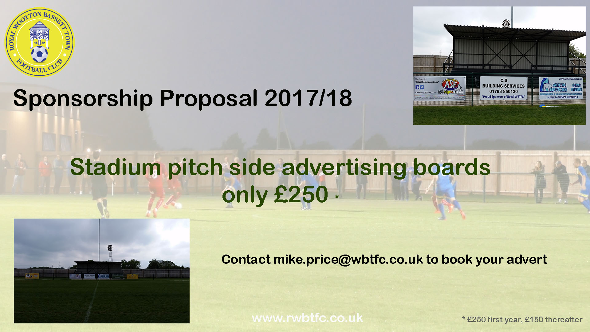 Stadium pitch side advertising boards only Â£250